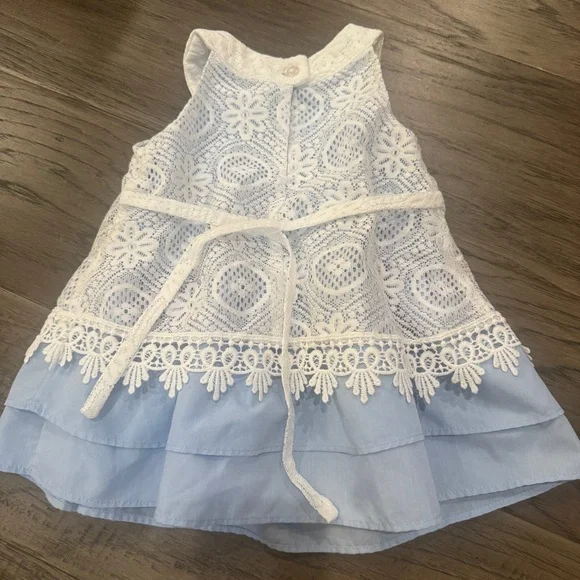 Sweet Heart Rose Ruffled Tiered Halter Sundress‎ in White and Blue 12M - Picture 5 of 6